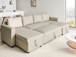 Divano letto a U 5 posti SOMMEN Tessuto Beige chiaro con contenitore