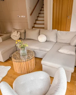 Divano letto a U 5 posti SOMMEN Tessuto Beige chiaro con contenitore