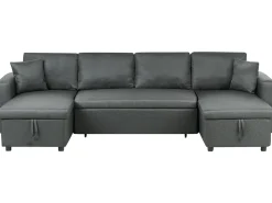 Divano letto a U 5 posti SOMMEN Tessuto Grigio scuro con contenitore