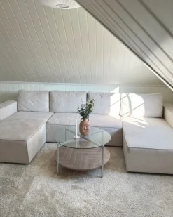 Divano letto a U 4 posti VATNE Tessuto Beige chiaro con contenitore
