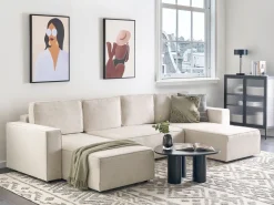 Divano letto a U 4 posti VATNE Tessuto Beige chiaro con contenitore