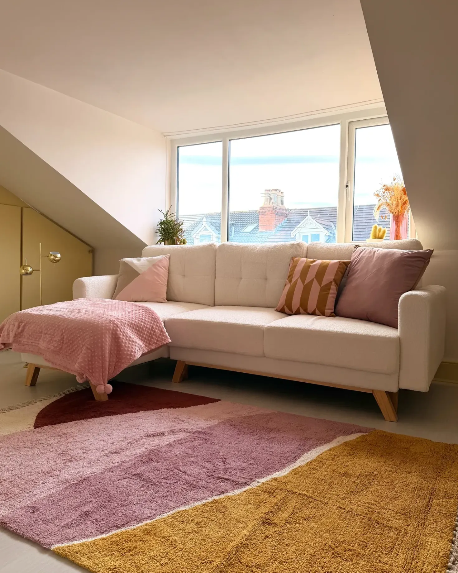 Divano letto angolare 3 posti SIRO Bouclé Bianco sporco con contenitore Lato destro