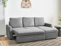 Divano letto angolare 3 posti NASSJO Lino sintetico Grigio Lato Sinistro