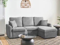 Divano letto angolare 3 posti NASSJO Lino sintetico Grigio Lato Sinistro