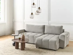 Divano letto angolare 3 posti INNVIK Tessuto Grigio chiaro con contenitore Lato Sinistro