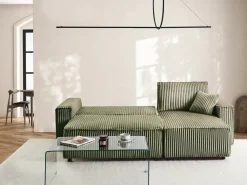 Divano letto angolare 3 posti ABACKA Velluto a coste Verde con contenitore Lato Sinistro