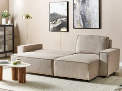 Divano letto angolare 3 posti ABACKA Velluto a coste Beige Lato Sinistro