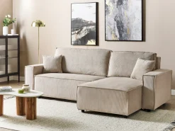 Divano letto angolare 3 posti ABACKA Velluto a coste Beige Lato Sinistro