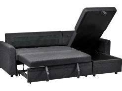 Divano letto angolare 3 posti NASSJO Lino sintetico Nero Lato Sinistro
