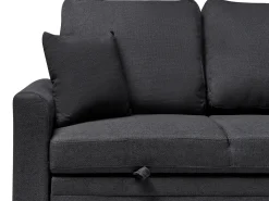 Divano letto angolare 3 posti NASSJO Lino sintetico Nero Lato Sinistro