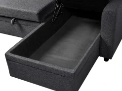 Divano letto angolare 3 posti NASSJO Lino sintetico Nero Lato Sinistro