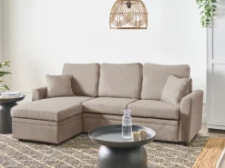 Divano letto angolare 3 posti NASSJO Lino sintetico Marrone chiaro Lato destro