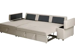 Divano letto angolare 3 posti HRISEY Lino sintetico Beige con contenitore Lato destro
