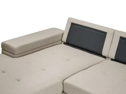 Divano letto angolare 3 posti HRISEY Lino sintetico Beige con contenitore Lato destro