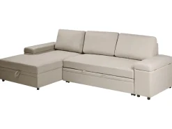 Divano letto angolare 3 posti HRISEY Lino sintetico Beige con contenitore Lato destro