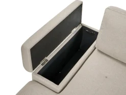 Divano letto angolare 3 posti HRISEY Lino sintetico Beige con contenitore Lato destro