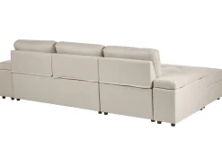Divano letto angolare 3 posti HRISEY Lino sintetico Beige con contenitore Lato destro