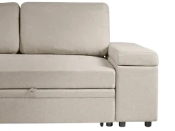 Divano letto angolare 3 posti HRISEY Lino sintetico Beige con contenitore Lato destro