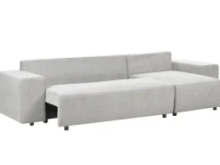 Divano letto angolare 3 posti LUSPA Tessuto Grigio chiaro con contenitore Lato Sinistro