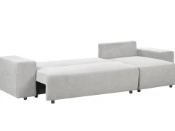 Divano letto angolare 3 posti LUSPA Tessuto Grigio chiaro con contenitore Lato Sinistro