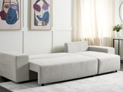 Divano letto angolare 3 posti LUSPA Tessuto Grigio chiaro con contenitore Lato Sinistro