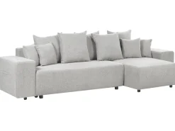 Divano letto angolare 3 posti LUSPA Tessuto Grigio chiaro con contenitore Lato Sinistro