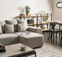 Divano letto angolare 3 posti LUSPA Tessuto Grigio chiaro con contenitore Lato Sinistro