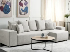 Divano letto angolare 3 posti LUSPA Tessuto Grigio chiaro con contenitore Lato Sinistro