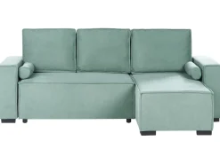 Divano letto angolare 3 posti EDANE Tessuto Verde chiaro con contenitore Lato Sinistro