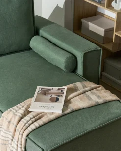 Divano letto angolare 3 posti EDANE Tessuto Verde chiaro con contenitore Lato Sinistro