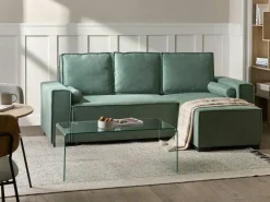 Divano letto angolare 3 posti EDANE Tessuto Verde chiaro con contenitore Lato Sinistro