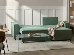 Divano letto angolare 3 posti EDANE Tessuto Verde chiaro con contenitore Lato Sinistro