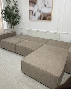Divano letto angolare 3 posti ROMEDAL II Tessuto Beige Lato Sinistro