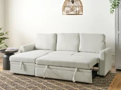 Divano letto angolare 3 posti NASSJO Lino sintetico Beige chiaro Lato destro