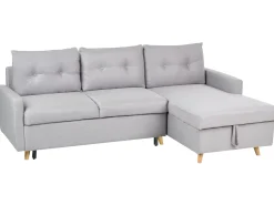 Divano letto angolare 4 posti FLAKK Tessuto Grigio chiaro con contenitore Lato Sinistro