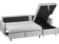 Divano letto angolare 4 posti FLAKK Tessuto Grigio chiaro con contenitore Lato Sinistro