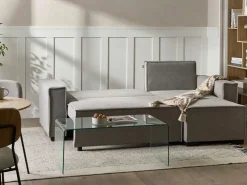 Divano letto angolare 3 posti EDANE Tessuto Grigio con contenitore Lato Sinistro