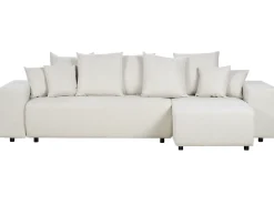 Divano letto angolare 3 posti LUSPA Tessuto Beige chiaro con contenitore Lato Sinistro