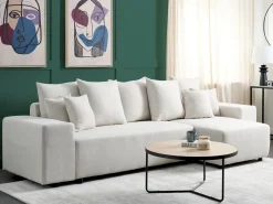 Divano letto angolare 3 posti LUSPA Tessuto Beige chiaro con contenitore Lato Sinistro