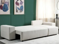 Divano letto angolare 3 posti LUSPA Tessuto Beige chiaro con contenitore Lato Sinistro