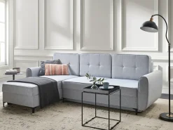 Divano letto angolare 3 posti SIMRIS Tessuto Azzurro con contenitore Lato destro