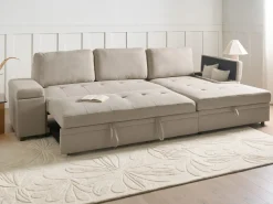 Divano letto angolare 3 posti HRISEY Lino sintetico Beige Lato Sinistro