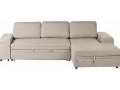 Divano letto angolare 3 posti HRISEY Lino sintetico Beige Lato Sinistro