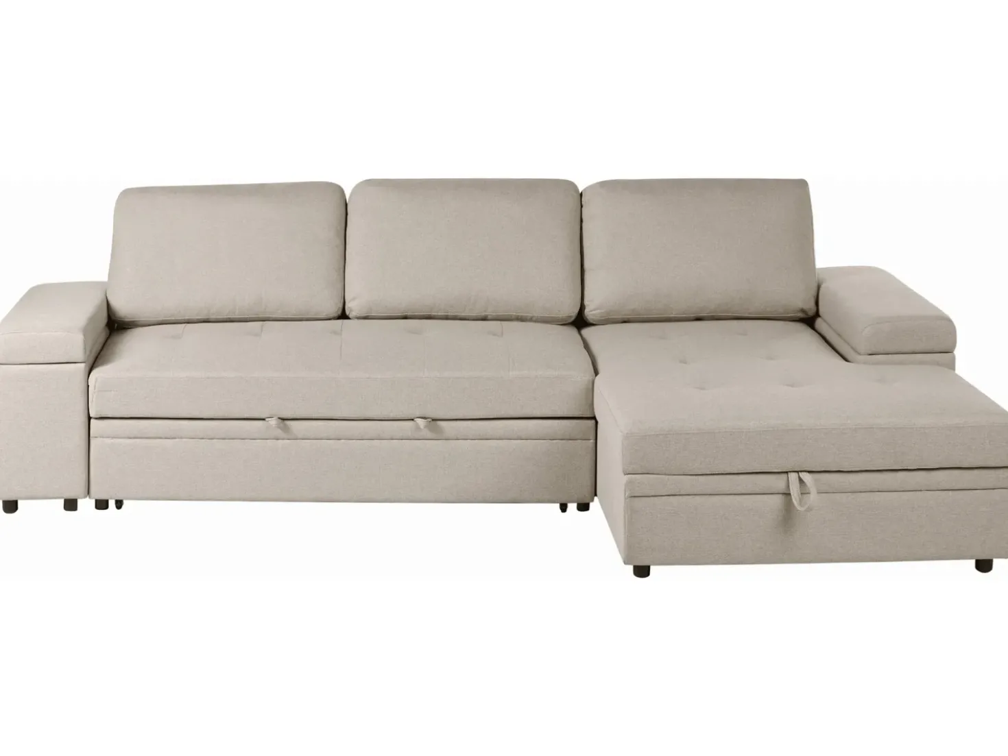 Divano letto angolare 3 posti HRISEY Lino sintetico Beige Lato Sinistro