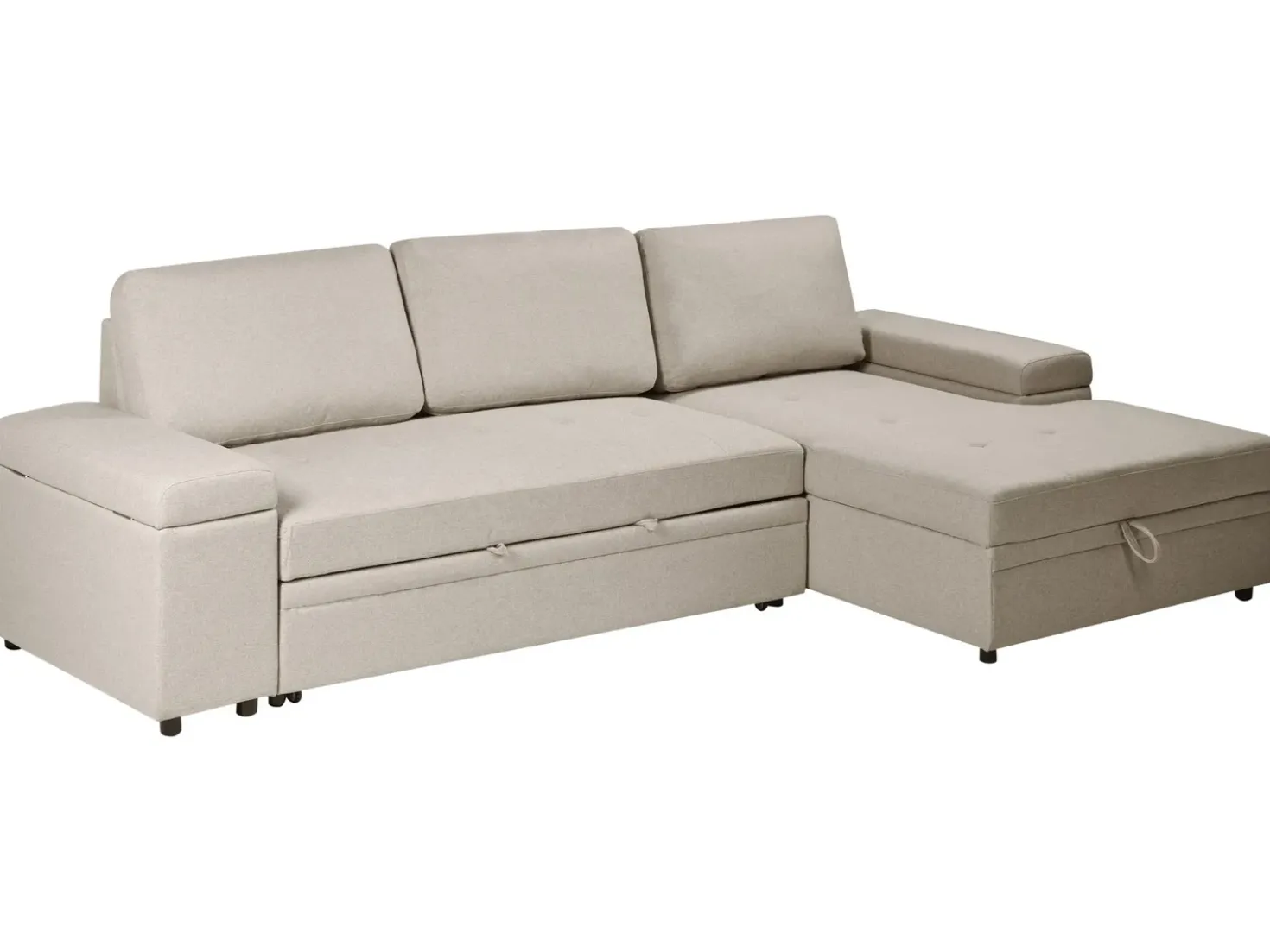 Divano letto angolare 3 posti HRISEY Lino sintetico Beige Lato Sinistro