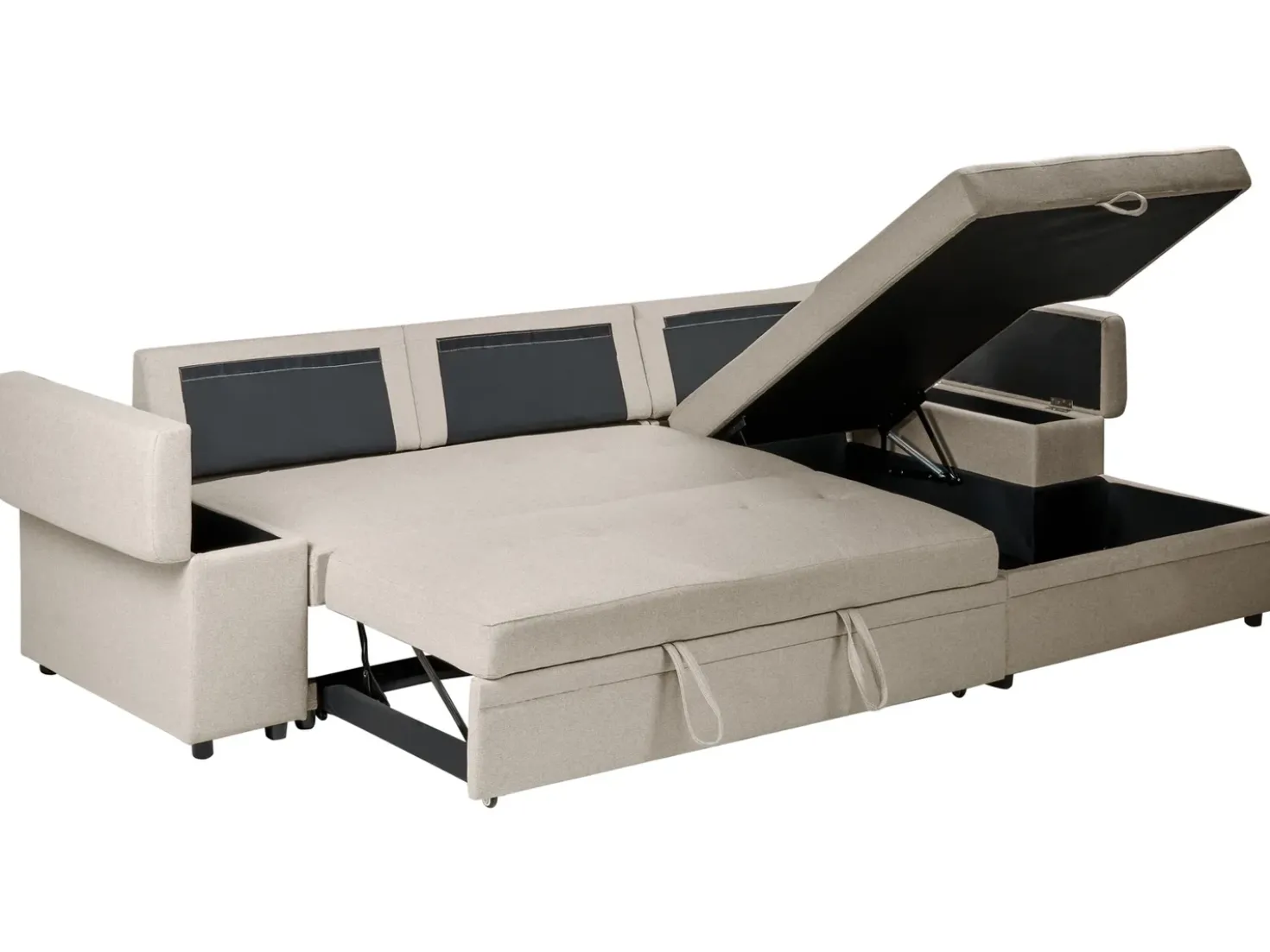 Divano letto angolare 3 posti HRISEY Lino sintetico Beige Lato Sinistro