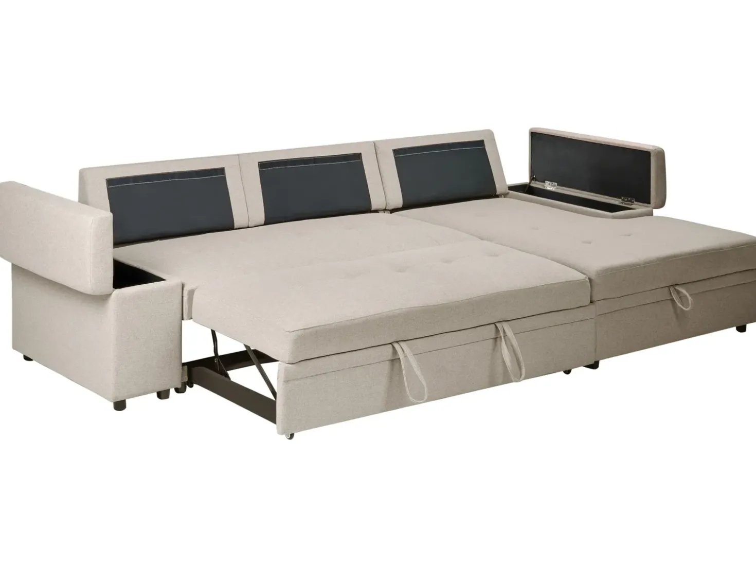 Divano letto angolare 3 posti HRISEY Lino sintetico Beige Lato Sinistro