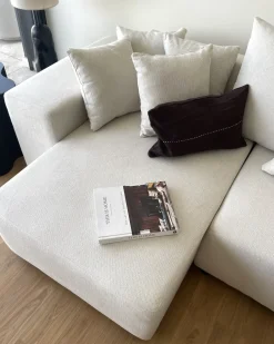 Divano letto angolare 3 posti LUSPA Tessuto Beige chiaro con contenitore Lato destro
