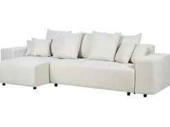 Divano letto angolare 3 posti LUSPA Tessuto Beige chiaro con contenitore Lato destro