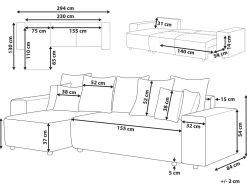 Divano letto angolare 3 posti LUSPA Tessuto Beige chiaro con contenitore Lato destro